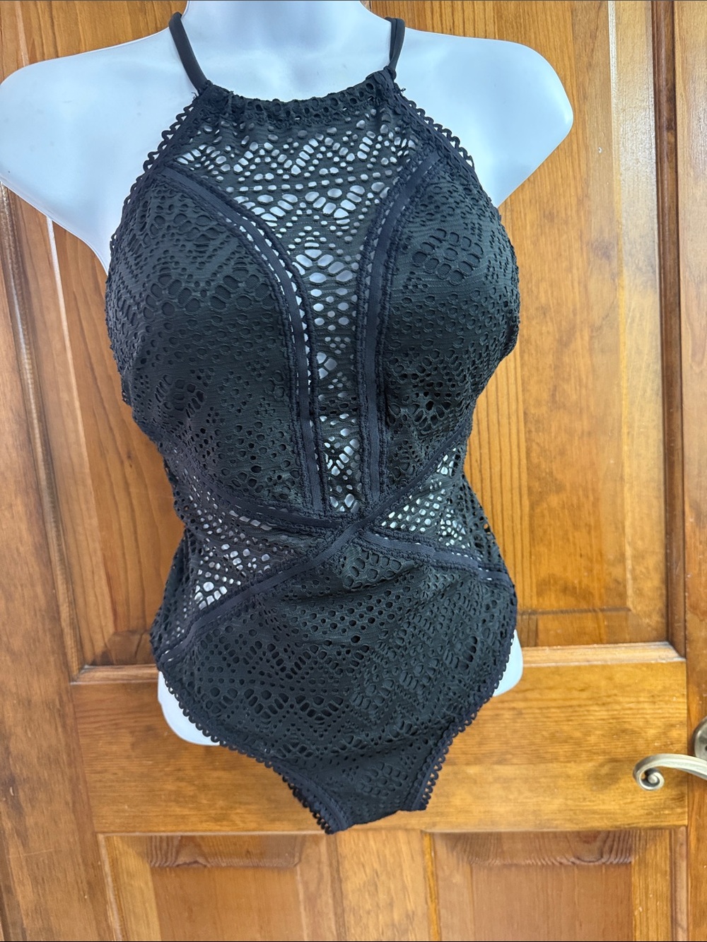 Adore Me Black Crochet High-Neck One-Piece Swimsuit